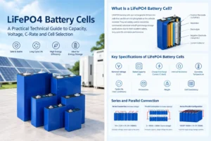 LiFePO4 battery cells technical guide showing cell structure, specifications and applications