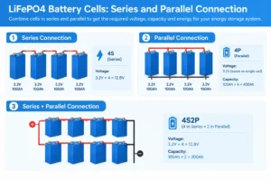 LiFePO4 battery cell series parallel connection for energy storage system