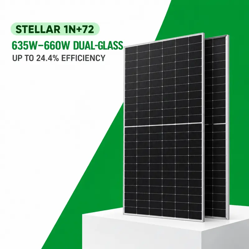 AIKO STELLAR 1N+72 635–660W N-Type ABC bifacial solar panel