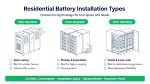 Comparison of wall-mounted, rack-mounted and floor-standing LiFePO4 residential energy storage batteries