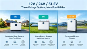 12V 24V and 51.2V LiFePO4 Batteries for Solar Energy Storage Systems