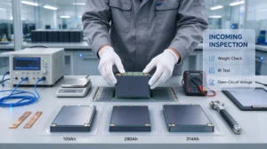 LiFePO4 Battery Cells incoming inspection, weighing and internal resistance testing
