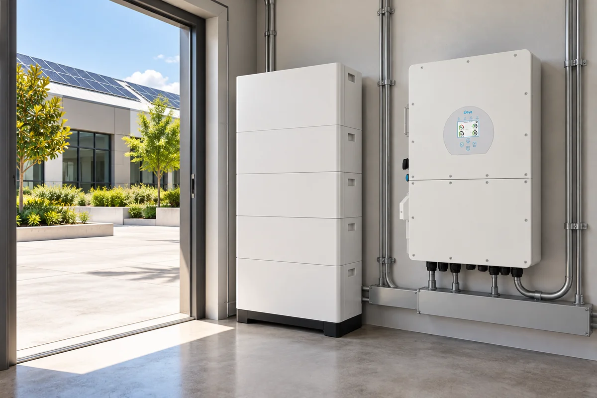 Conceptual Deye SG02HP3-EU-AM3 three-phase solar and HV battery application