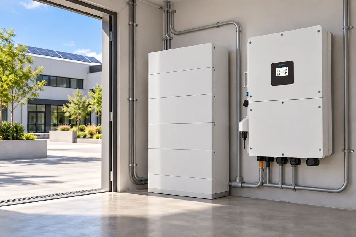 Conceptual Deye SG02HP3-EU-BM3/BM4-P three-phase solar and HV battery application