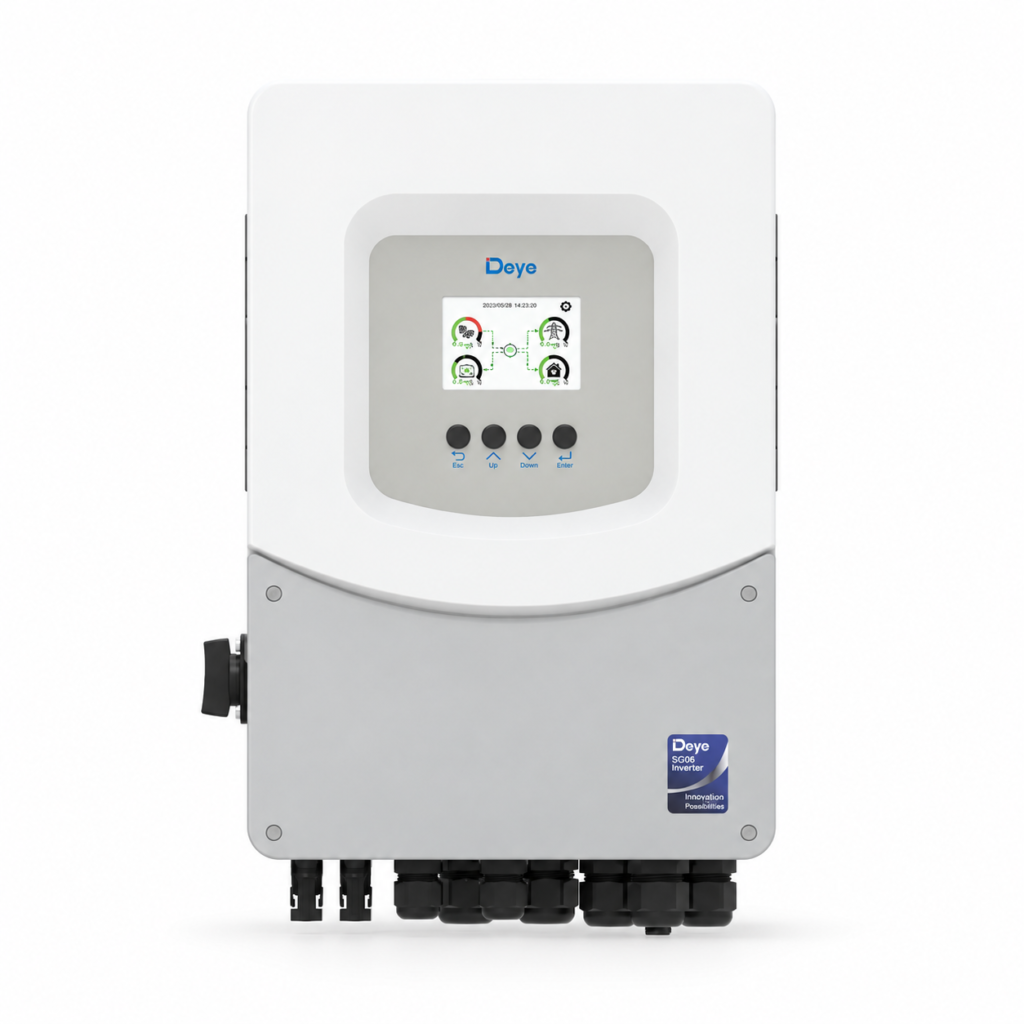 Deye SG06LP1-EU 3–6kW single-phase hybrid inverter front view