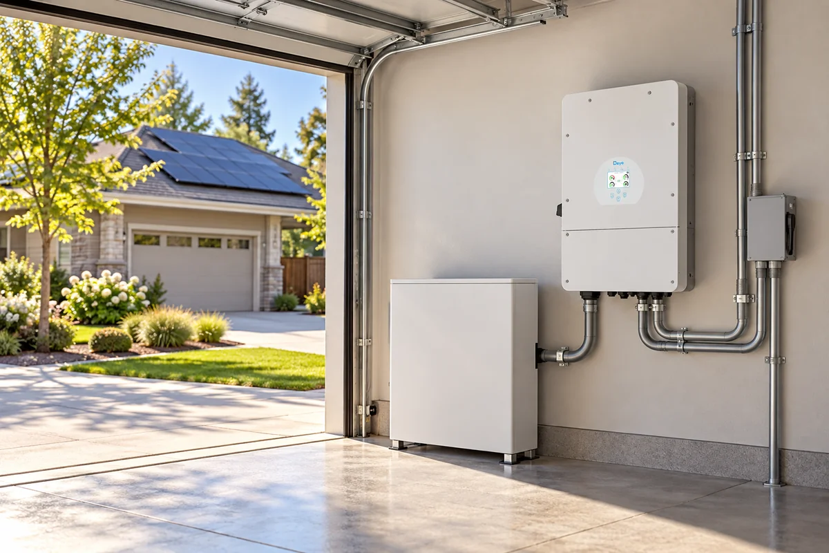 Conceptual residential Deye SG01LP1-US solar battery installation