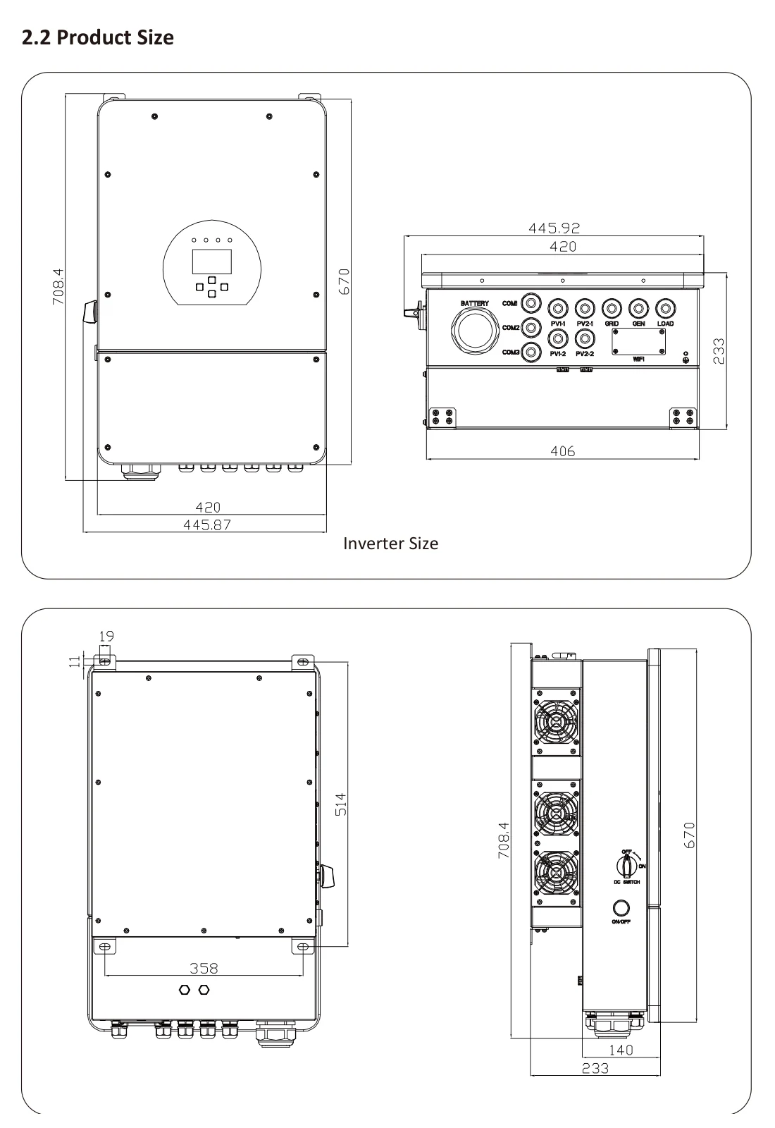 Deye SG01LP1-US 5–8kW split-phase inverter-dimensions