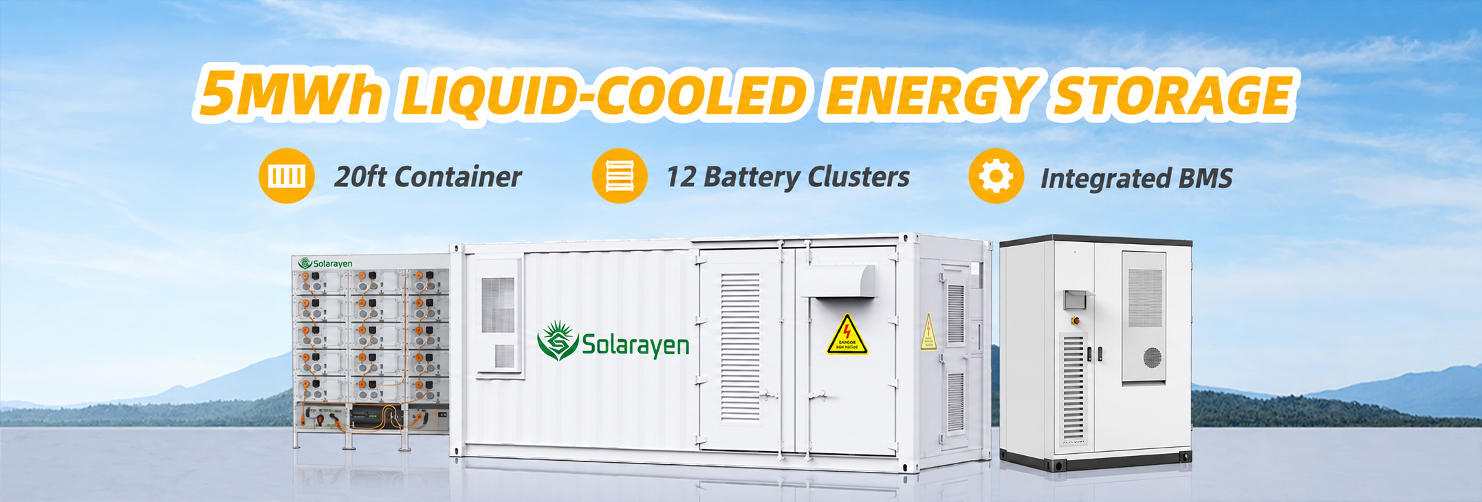 Solarayen battery storage container and battery rack with separate auxiliary equipment
